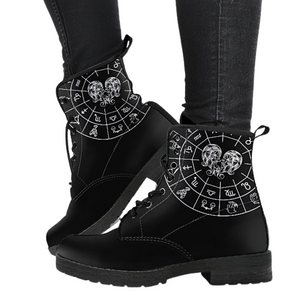 Gemini Zodiac Black, Women's Vegan Leather Boots, Boho Chic Ankle