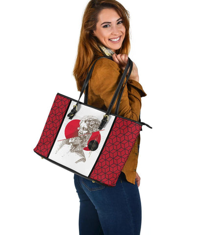 Image of Geometric Red White And Black Statue Man Tote Bag,Multi Colored,Bright,Psychedelic,Book Bag,Gift Bag,Leather Bag,Leather Tote Bag Women Bag
