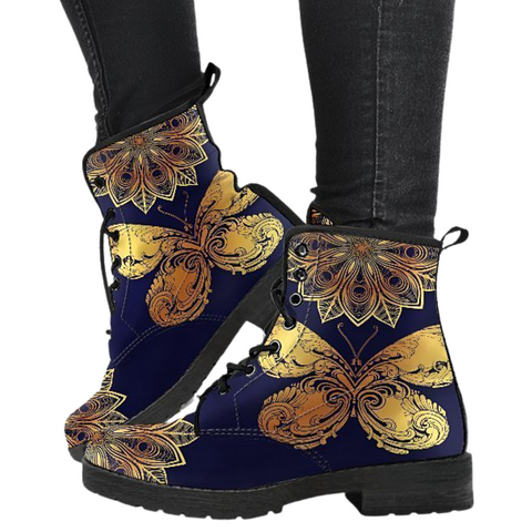 Image of Glowing Butterfly Women's Boots , Vegan Leather, Handcrafted, Hippie Streetwear,