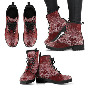 Red Mandala Women's Leather Boots, Vegan, Multi,Coloured, Combat Style,