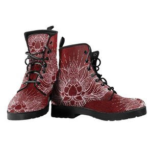 Red Mandala Women's Leather Boots, Vegan, Multi,Coloured, Combat Style,
