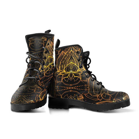 Image of Gold Lotus Flower Women's Boots , Vegan Leather, Multi,Colored, Combat