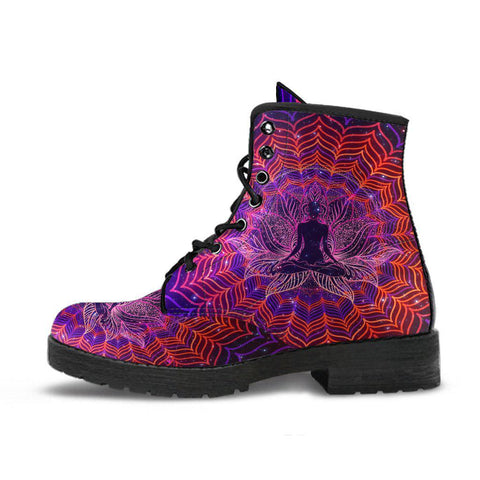 Image of Women’s Vegan Leather Boots , Yogi Yoga Buddha Neon , Cosmos