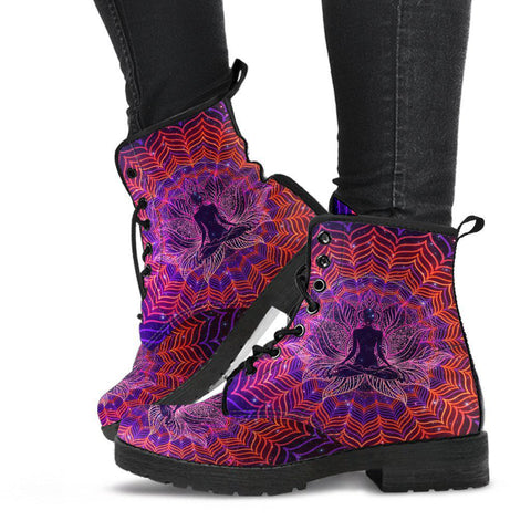 Image of Women’s Vegan Leather Boots , Yogi Yoga Buddha Neon , Cosmos