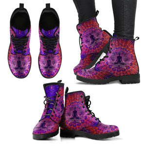 Women’s Vegan Leather Boots , Yogi Yoga Buddha Neon , Cosmos