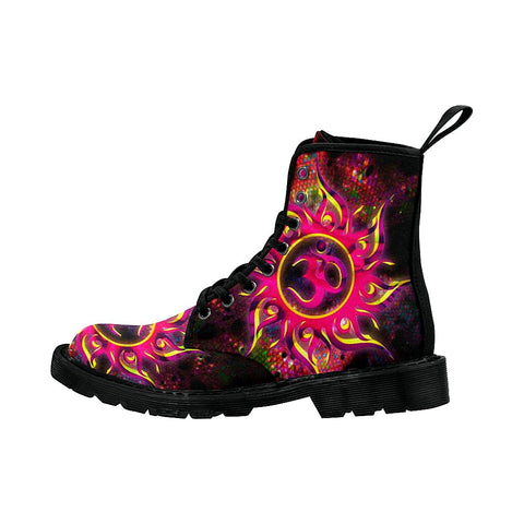 Image of Goa Trance Abstraction Pink Womens Lolita Combat Boots,Hand Crafted,Multi Colors