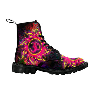 Goa Trance Abstraction Pink Womens Lolita Combat Boots,Hand Crafted,Multi Colors
