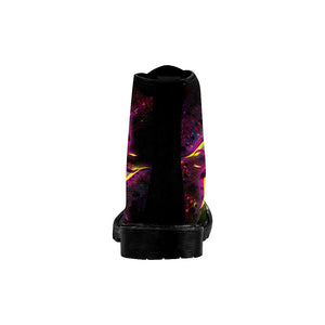 Goa Trance Abstraction Pink Womens Lolita Combat Boots,Hand Crafted,Multi Colors