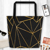 Gold Abstract Geometric Lines Multicolored Strap Large Tote Bag, Weekender Tote/ Hospital Bag/ Overnight/ Graphic/ Shopping Bags, Canvas