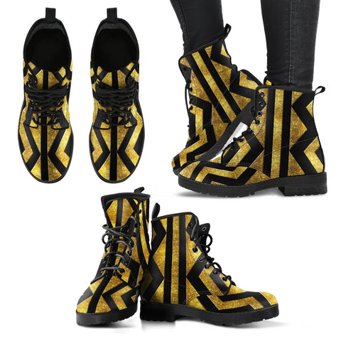 Image of Gold Black Zig Zag Vegan Leather Women's Boots, Hippie Classic
