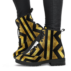 Gold Black Zig Zag Vegan Leather Women's Boots, Hippie Classic