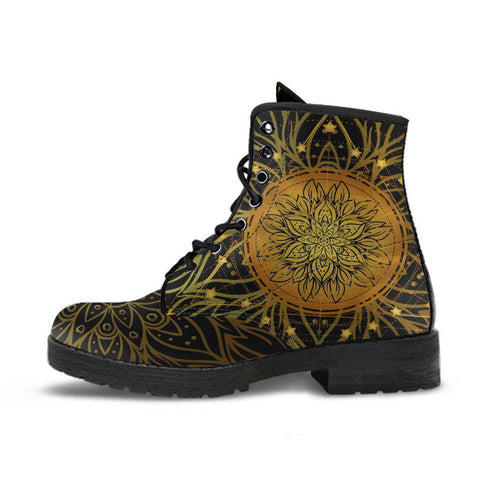 Image of Black Gold Mandalas Women's Vegan Leather Boots, Rain Shoes, Hippie