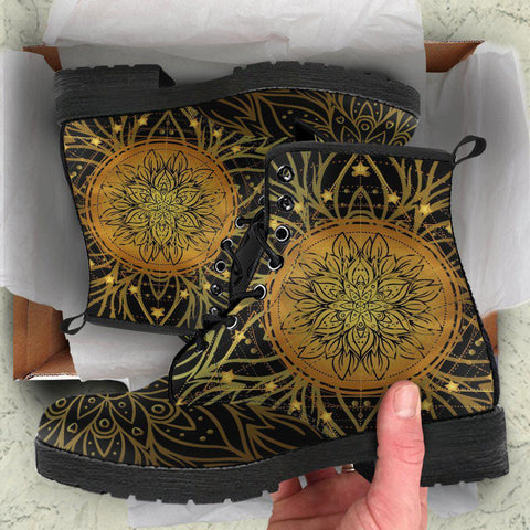 Image of Black Gold Mandalas Women's Vegan Leather Boots, Rain Shoes, Hippie