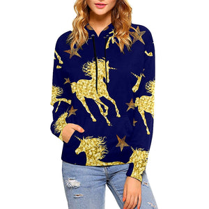 Gold And Blue Unicorn Stars Womens Hoodie, Printed, Floral, Hoodies, Clothes,Spiritual Fashion Peace