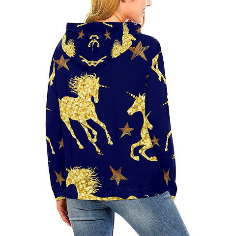 Image of Gold And Blue Unicorn Stars Womens Hoodie, Printed, Floral, Hoodies, Clothes,Spiritual Fashion Peace