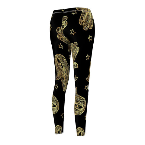 Image of Gold Black Hamsa Hand Star Women's Cut & Sew Casual Leggings, Yoga Pants,