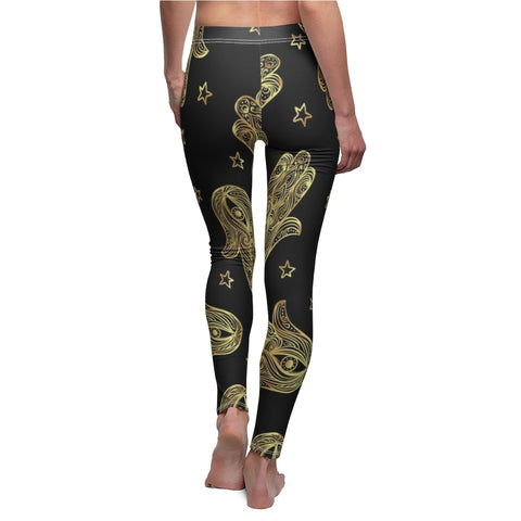 Image of Gold Black Hamsa Hand Star Women's Cut & Sew Casual Leggings, Yoga Pants,