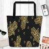 Gold & Black Star Hamsa Hand Large Tote Bag, Weekender Tote/ Hospital Bag/