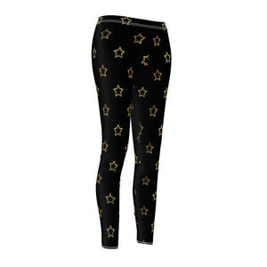 Gold Black Star Women's Cut & Sew Casual Leggings, Yoga Pants, Polyester Spandex
