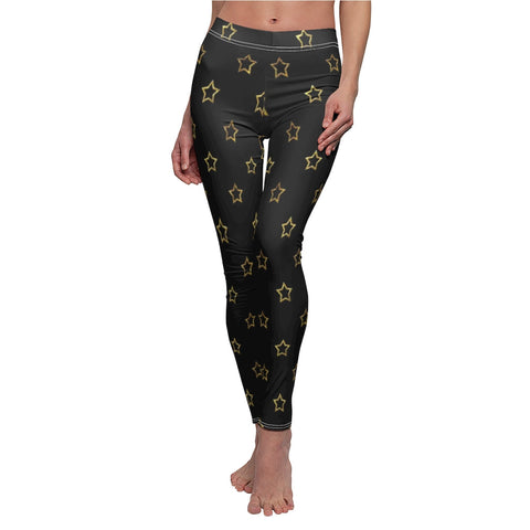 Image of Gold Black Star Women's Cut & Sew Casual Leggings, Yoga Pants, Polyester Spandex