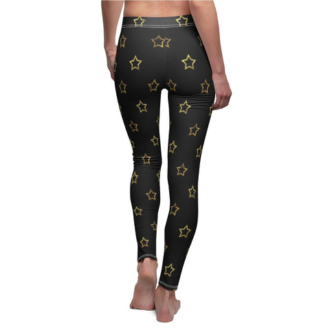 Image of Gold Black Star Women's Cut & Sew Casual Leggings, Yoga Pants, Polyester Spandex