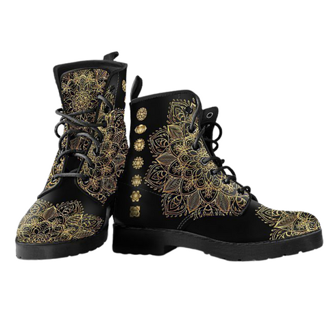 Image of Women's Vegan Leather Boots with Gold Chakra, , Classic Streetwear,