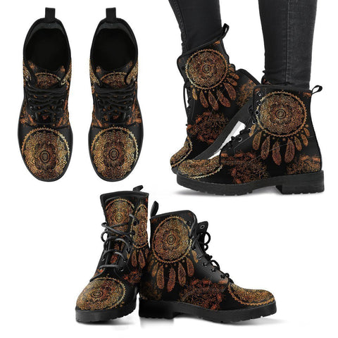 Image of Dreamcatcher Theme Women's Leather Boots, Vegan, Multi,Colored, Combat Style,