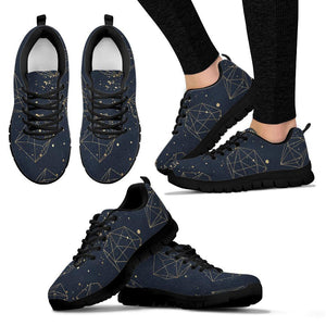 Gold Geometric Women's Sneaker , Breathable, Custom Printed Hippie Style,