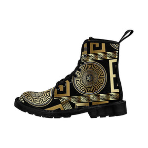 Gold Greek Pattern Womens Boots, Combat Style Boots, ,Comfortable Boots,Decor Womens Boots,Combat Boots