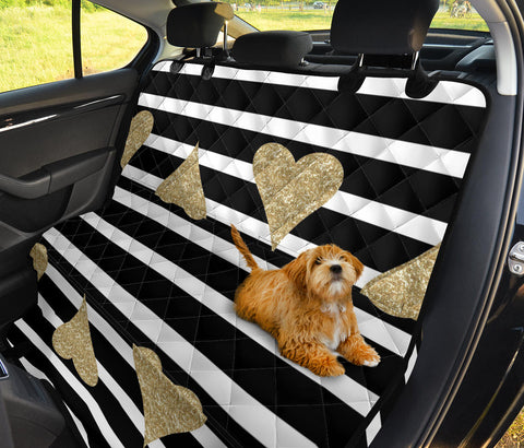 Image of Golden Hearts & Stripes Car Back Seat Pet Covers, Abstract Art Inspired Seat Protectors, Unique Car Accessories