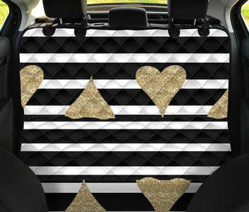 Golden Hearts & Stripes Car Back Seat Pet Covers, Abstract Art Inspired Seat Protectors, Unique Car Accessories