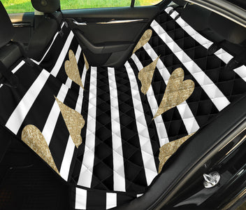 Golden Hearts & Stripes Car Back Seat Pet Covers, Abstract Art Inspired Seat