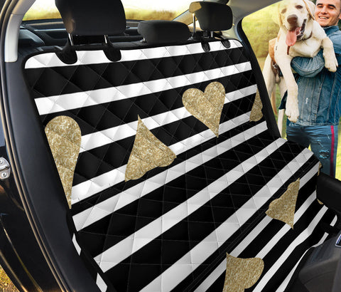 Image of Golden Hearts & Stripes Car Back Seat Pet Covers, Abstract Art Inspired Seat Protectors, Unique Car Accessories