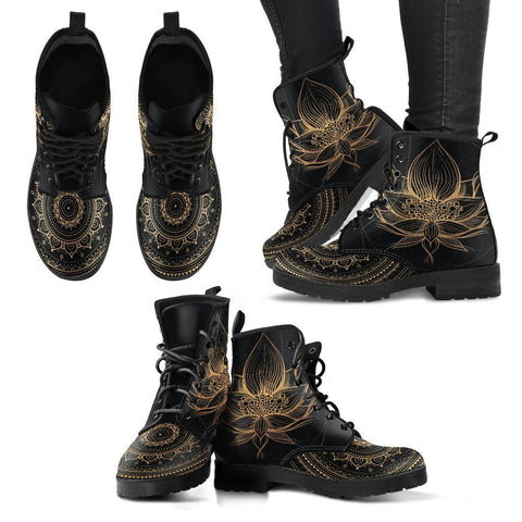 Image of Golden Lotus Women's Vegan Leather Boots, Stylish Galaxy Cosmos Design,