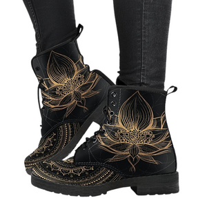 Golden Lotus Women's Vegan Leather Boots, Stylish Galaxy Cosmos Design,