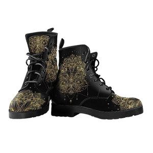 Gold Lotus, Vegan Leather Women's Boots, Handcrafted Leather Boots Women, Cosmos