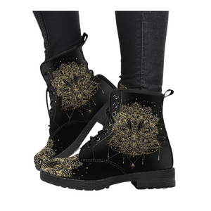 Gold Lotus, Vegan Leather Women's Boots, Handcrafted Leather Boots Women, Cosmos