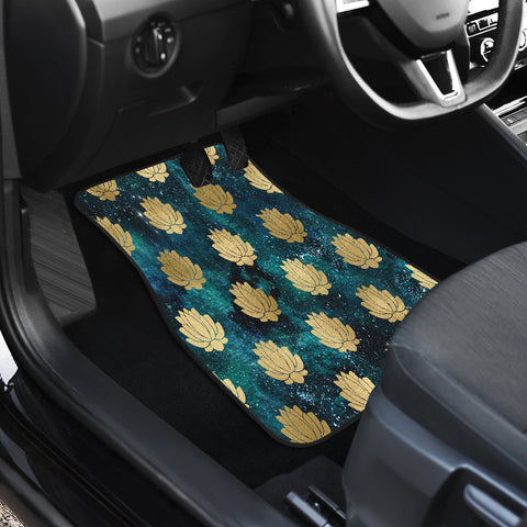 Image of Gold Lotus Green Floral Space Car Mats Back/Front, Floor Mats Set, Car