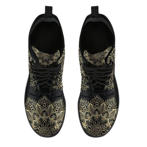 Gold Mandala, Vegan Leather Boots for Women, Winter and Rain Resistant