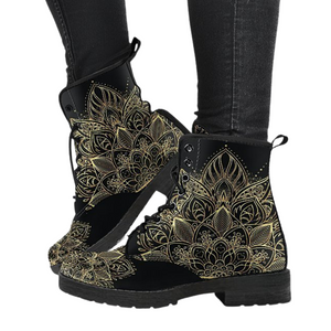 Gold Mandala, Vegan Leather Boots for Women, Winter and Rain Resistant
