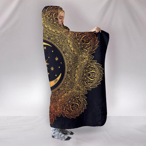Gold Mandala Moon, Star,Hooded Blanket,Blanket With Hood,Soft Blanket,Hippie Hooded Blanket,Sherpa Blanket,Bright Colorful, Colorful