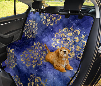 Blue Stars & Gold Mandalas Car Seat Covers, Abstract Art Pet Protectors, Backseat Car Accessories
