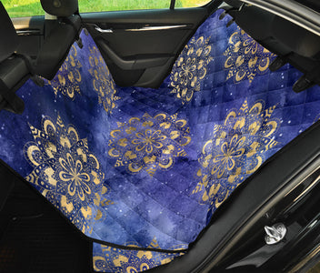 Blue Stars & Gold Mandalas Car Seat Covers, Abstract Art Pet Protectors, Backseat Car Accessories