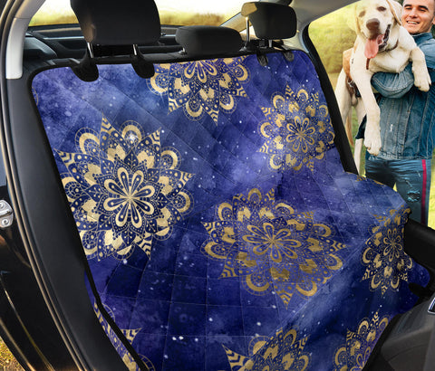 Image of Blue Stars & Gold Mandalas Car Seat Covers, Abstract Art Pet Protectors, Backseat Car Accessories