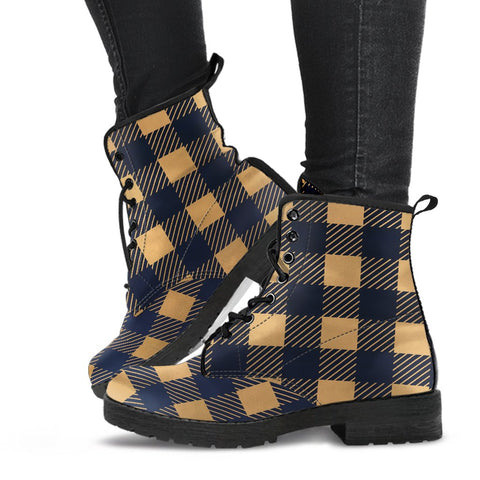 Image of Plaid Boots Vegan Leather Women's Boots, Hippie Classic Streetwear,