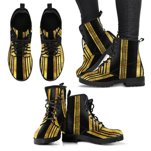 Gold Stripe Vegan Leather Women's Boots, Handcrafted Hippie Streetwear, Stylish