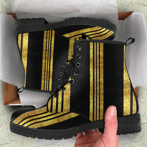 Image of Gold Stripe Vegan Leather Women's Boots, Handcrafted Hippie Streetwear, Stylish