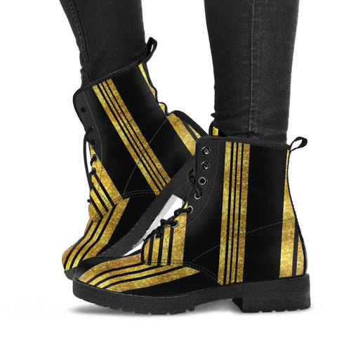 Image of Gold Stripe Vegan Leather Women's Boots, Handcrafted Hippie Streetwear, Stylish