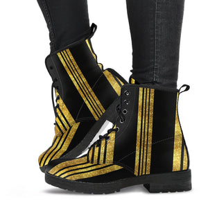 Gold Stripe Vegan Leather Women's Boots, Handcrafted Hippie Streetwear, Stylish