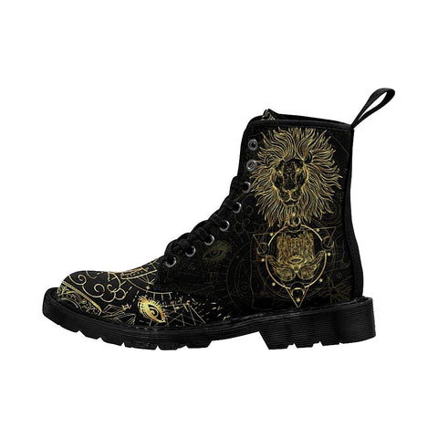 Image of Gold Sacred Symbols With Lion Womens Boots, Comfortable Boots,Decor Womens Boots,Combat Boots Custom